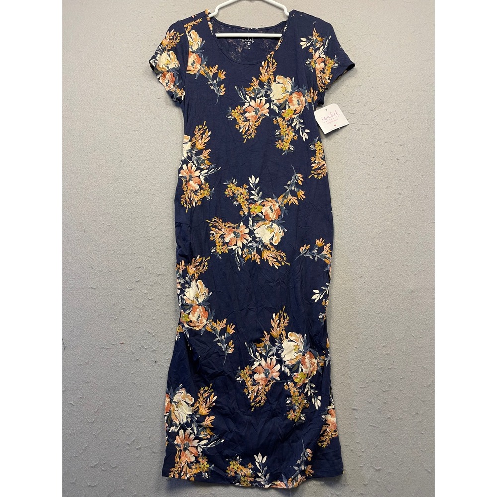 Isabel Maternity Dress Knit Floral Navy Blue Medium Womens